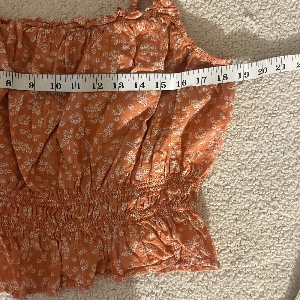 a.n.a Floral Smocked summer floral Cottagecore Rust Crop Top Orange M - Picture 8 of 11